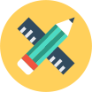 An icon of a pencil and a ruler overlapping in a cross shape